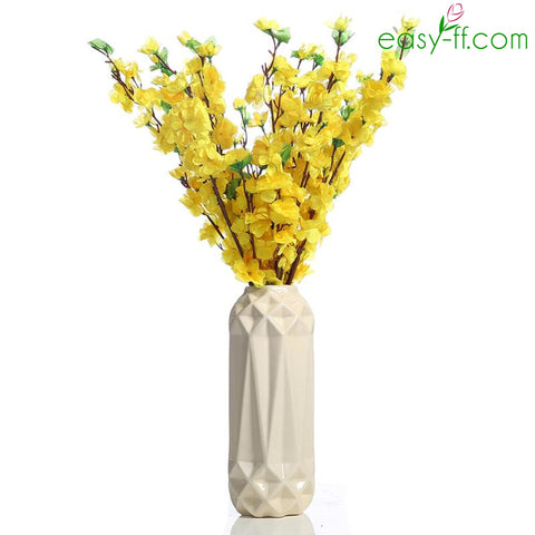 5Pcs Peach Blossom Silk Flower Stem For Home Decor In 4 Colors Yellow Easyff