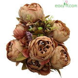 1Pcs Peony Silk Flower Bouquet 13 Heads Real Touch In 10 Colors Chocolate Easyff