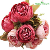 1Pcs Peony Silk Flower Bouquet 13 Heads Real Touch In 10 Colors Deeppink Easyff