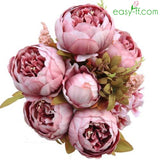1Pcs Peony Silk Flower Bouquet 13 Heads Real Touch In 10 Colors Hotpink Easyff