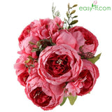 1Pcs Peony Silk Flower Bouquet 13 Heads Real Touch In 10 Colors Indianred Easyff