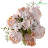 1Pcs Peony Silk Flower Bouquet 13 Heads Real Touch In 10 Colors Lightpink Easyff
