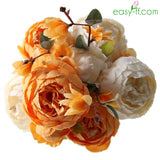 1Pcs Peony Silk Flower Bouquet 13 Heads Real Touch In 10 Colors Orange Easyff