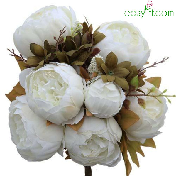 1Pcs Peony Silk Flower Bouquet 13 Heads Real Touch In 10 Colors White Easyff