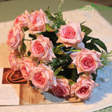 1Pcs Rose Silk Flower Bouquet 12 Heads In 3 Colors Pink Easyff