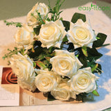 1Pcs Rose Silk Flower Bouquet 12 Heads In 3 Colors White Easyff