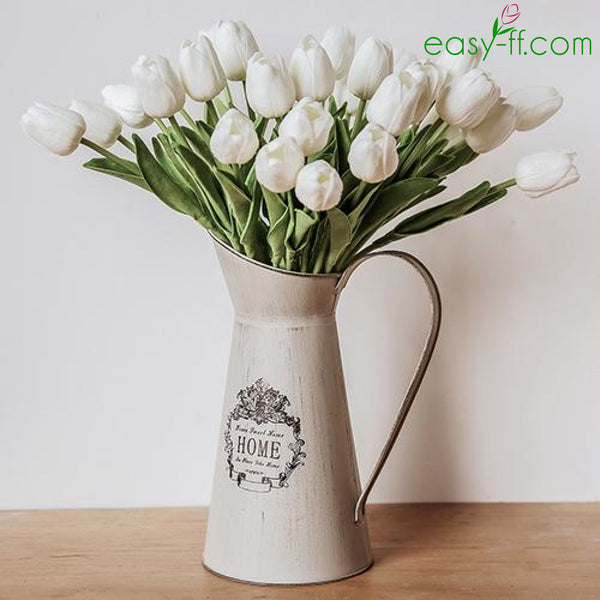 21Pcs Real Touch Tulip Artificial Flowers White Easyff