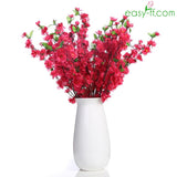 5Pcs Peach Blossom Silk Flower Stem For Home Decor In 4 Colors Red Easyff