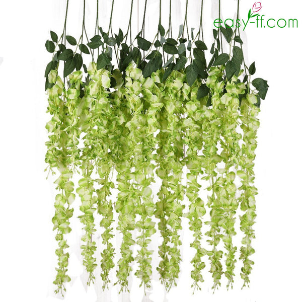 6Pcs Wisteria Silk Flower Stem Real Touch For Weeding In 4 Colors Green Easyff